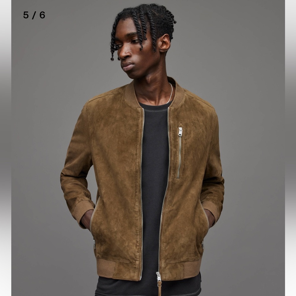 ALLSAINTS Kemble Suede Bomber Jacket Size XXL in Olive Branch Green Khaki